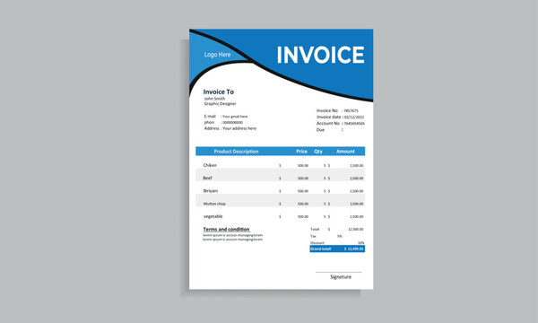 Invoice minimal design template. Bill form business invoice accounting. Modern and Creative design