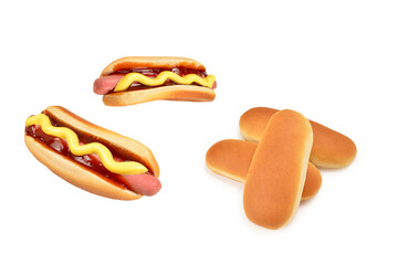 Hot dog isolated on white background. Copy space.