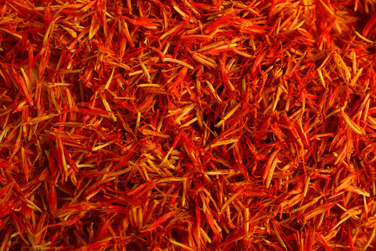 Pile of saffron as background, closeup