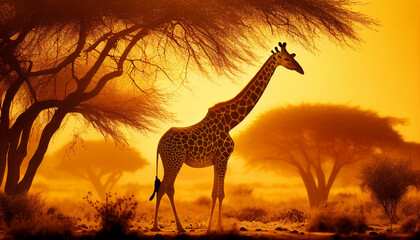 Fototapeta na wymiar Safari Sunset Giraffe Digital Art 