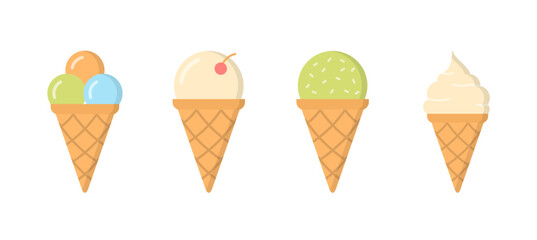Four ice cream cone icons on white background