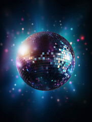 Elegant cover design template background with Colorful disco ball spheres background for music event concert disco, club invitation, festival poster and flyer. with Generative AI