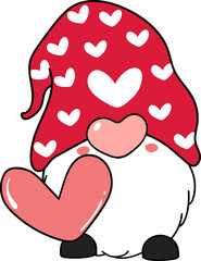 Cute Valentine love faceless Gnome cartoon doodle flat vector