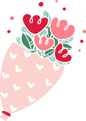 cute doodle simple Valentine love heart shape flowers bouquet cartoon flat vector