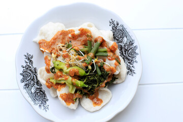 Top View Kerupuk Pecel with Boiled Vegetable