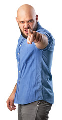 Posing of young angry bearded man