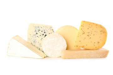 Different types of cheese isolated on white background