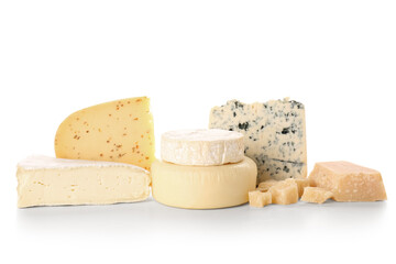 Different types of cheese isolated on white background
