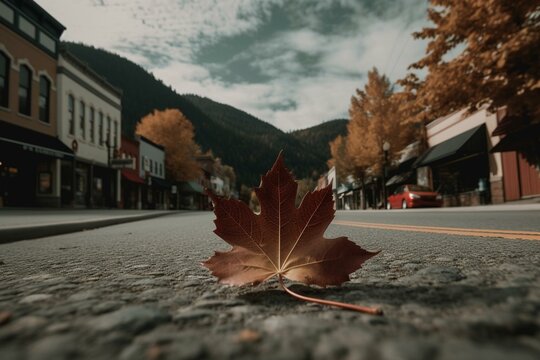 Castlegar, a city in British Columbia, Canada, with a photo of the Canadian maple leaf. Generative AI