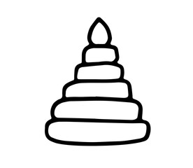 Child pyramid toy. Doodle vector outline illustration