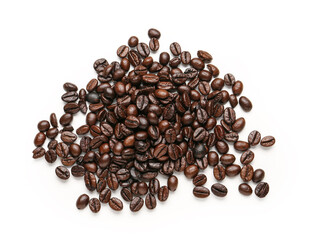 Heap of coffee beans isolated on white background