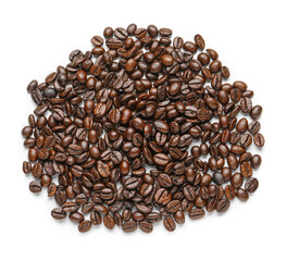 Heap of coffee beans isolated on white background