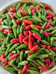Collection of colorful curly chili peppers