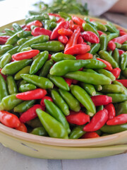 Collection of colorful curly chili peppers
