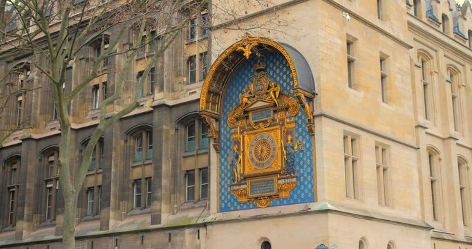 Oldest Public Clock On The Horloge Tower Of Conciergerie Facade In Paris, France. static