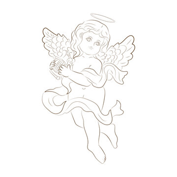 Angel or cupid isolated hand drawn vector outline illustration