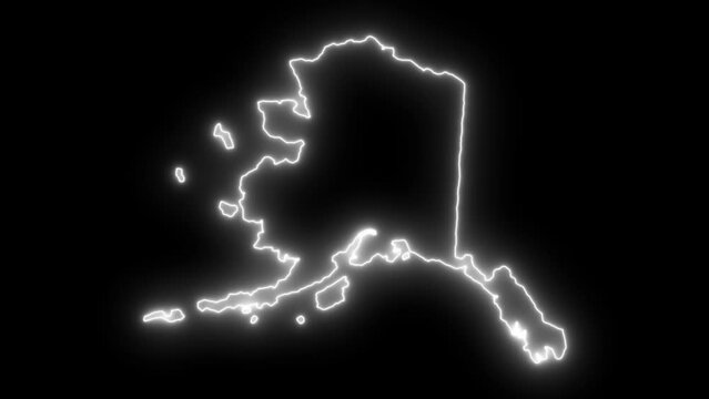 Alaska State Outline with White Neon Light. USA States Maps.
