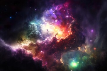 Fototapeta na wymiar Colorful nebula and galaxy made with AI generative tools
