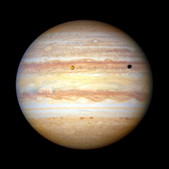 Jupiter with moon Io casting a shadow toward the planet. Enhanced colors, cleaning and higher...
