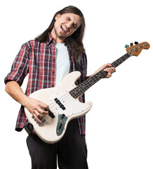 Obraz premium Great male guitarist with the guitar in hands