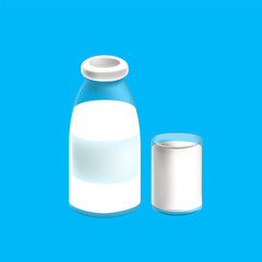 Milk glass Bottle and Glass with milk isolated on blue background. Vector