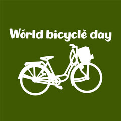 World Bicycle Day Poster with green bike silhouette vector. Green bicycle icon vector. Bike silhouette isolated on a green background. Bicycle Day Poster, June 3. Important day