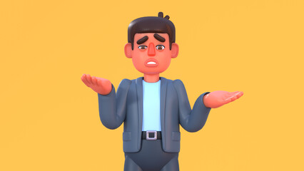 3d render of man in suit unsure, confused