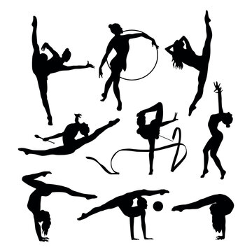 Rhythmic gymnastics silhouette women stencil templates