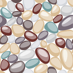Seamless texture of pebbles. Colorful stones on the ground.. Top view of Natural colorful gravel