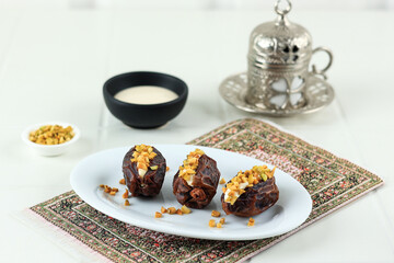 Stuffed Dates Fruit with Cream and Chopped Pistachio Nuts, Ramazan Food