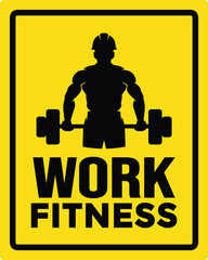 YELLOW ROAD SIGNS WITH FITNESS MAN WEARING A CONSTRUCTION HELMET