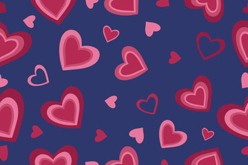Modern abstract background with pink hearts. Vector illustration on a purple background