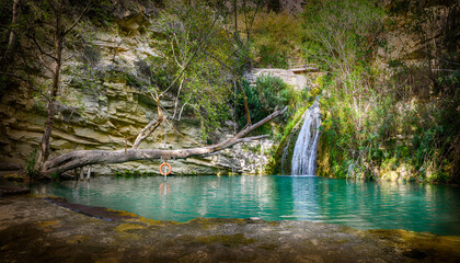 Landscape with Adonis Baths Waterfalls, Paphos, Cyprus.