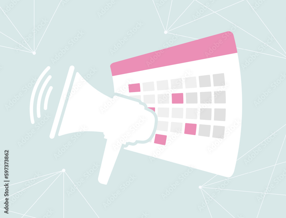 Poster marketing calendar - schedule of digital marketing and online business strategy concept. loudspeaker