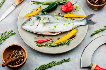 Raw dorado fish or sea bream