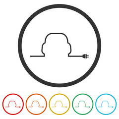Electric car with plug icon. Set icons in color circle buttons