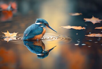 closeup of kingfisher bird over river water. generative ai