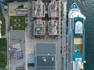 Cruise Ship in the Galataport Drone Photo, Galata Beyoglu Istanbul, Turkiye