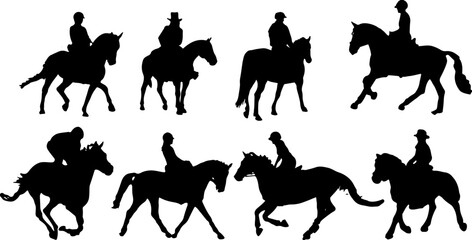 "Equine Elegance: A Silhouette Set of Horse and Rider Combinations"
"Riders in Motion: Silhouette Set of Horseback Athletes"
"Horseback Horizons: A Set of Silhouettes Featuring Riders and Horses"