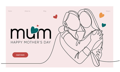 Happy mothers day illustration with woman holding a Flowers. Thank you card with blooming flowers. Use for Boarding Pass, birthday card, invitations, Birthday card 