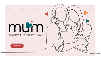 Happy mothers day illustration with woman holding a Flowers. Thank you card with blooming flowers. Use for Boarding Pass, birthday card, invitations, Birthday card 