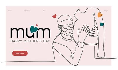 Fototapeta premium Happy mothers day illustration with woman holding a Flowers. Thank you card with blooming flowers. Use for Boarding Pass, birthday card, invitations, Birthday card 