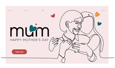 Happy mothers day illustration with woman holding a Flowers. Thank you card with blooming flowers. Use for Boarding Pass, birthday card, invitations, Birthday card