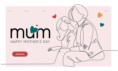 Happy mothers day illustration with woman holding a Flowers. Thank you card with blooming flowers. Use for Boarding Pass, birthday card, invitations, Birthday card 