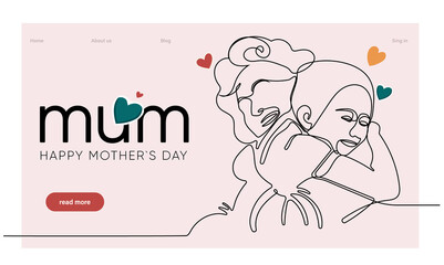Happy mothers day illustration with woman holding a Flowers. Thank you card with blooming flowers. Use for Boarding Pass, birthday card, invitations, Birthday card