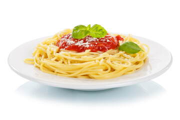 Spaghetti isolated on a white background meal from Italy pasta lunch with tomato sauce - 597377064