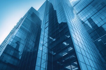 Fototapeta na wymiar A blue-tinted building backdrop for a financial or economy-themed design. Generative AI