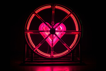 wheel with heart shape in neon lights  Generative AI