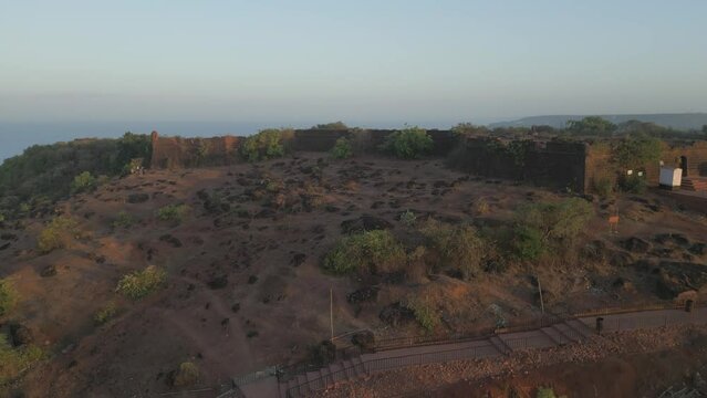 chapora fort bird eye view top to bottom  in goa india