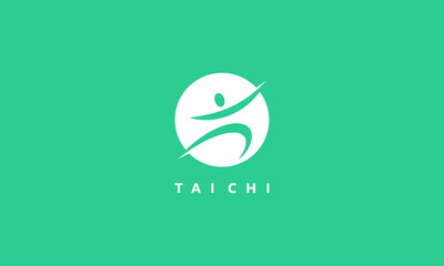 pictogram logo with the taichi pose in circle shape and green background